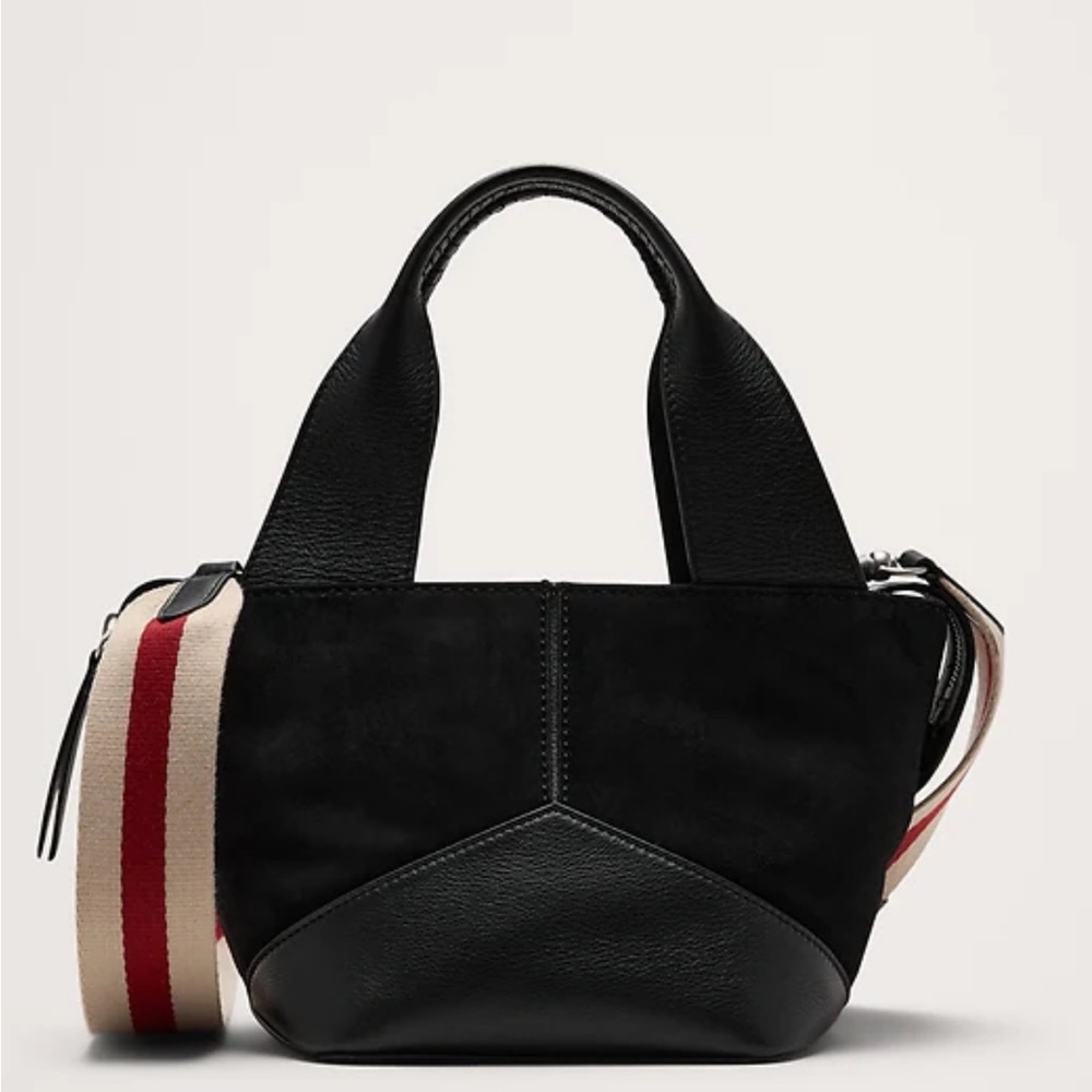 Banana Republic Black Crossbody Bag with Red and Cream Strap